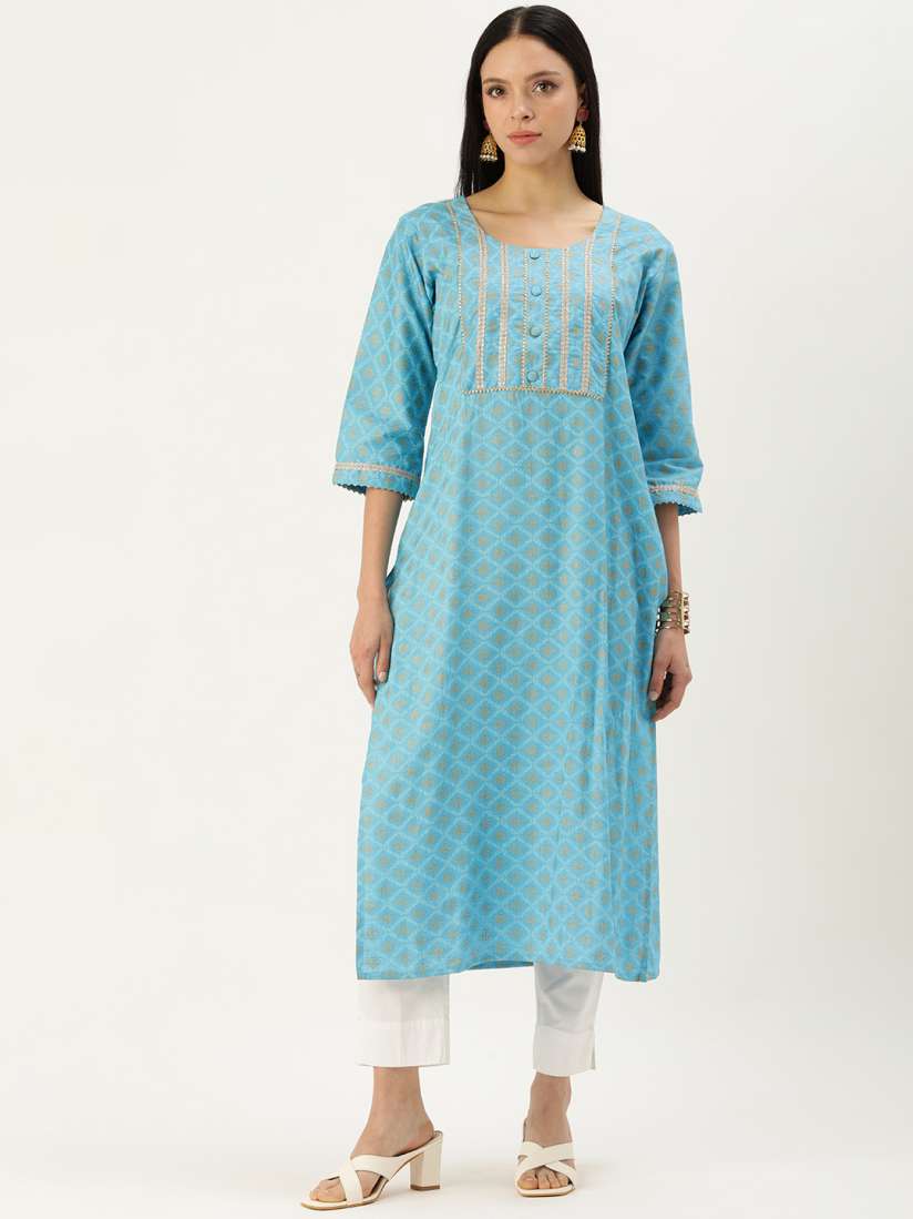 Buy BAPS Woven Design Gotta Patti Pure Cotton Kurti Kurtis for Women 25090244 Myntra