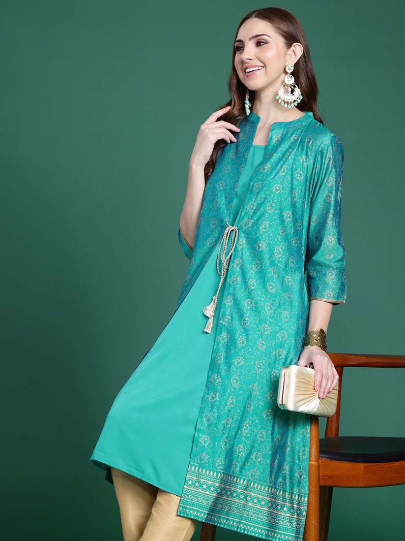 Buy Sangria Solid Zari Kurta with Jacket Kurtas for Women 25093748 Myntra