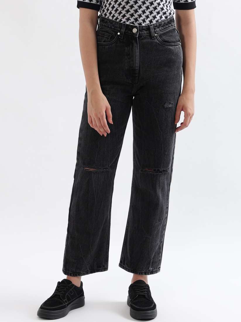 Buy ELLE Women Straight Fit Mildly Distressed Jeans Jeans for Women 25095864 Myntra