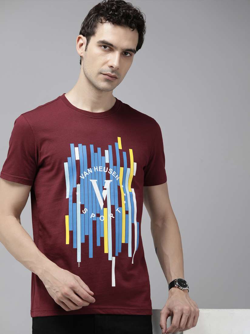 Buy Van Heusen Sport Pure Cotton Graphic Printed Slim Fit T shirt Tshirts for Men 25096226 Myntra