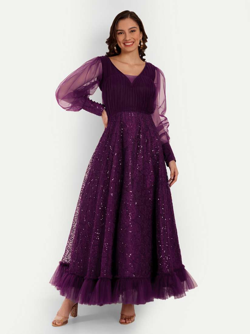 Long sleeve net dress sales