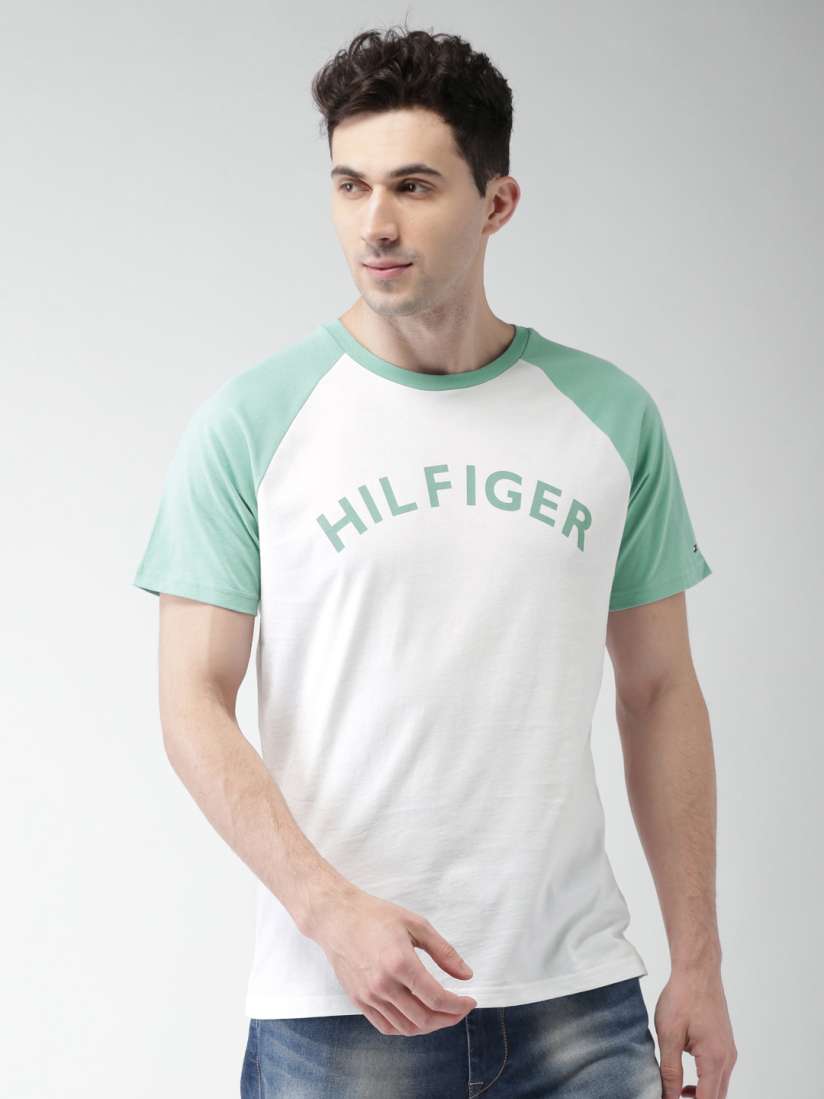 Buy Tommy Hilfiger Men White Green Printed Round Neck Pure Cotton T shirt Tshirts for Men 2510818 Myntra