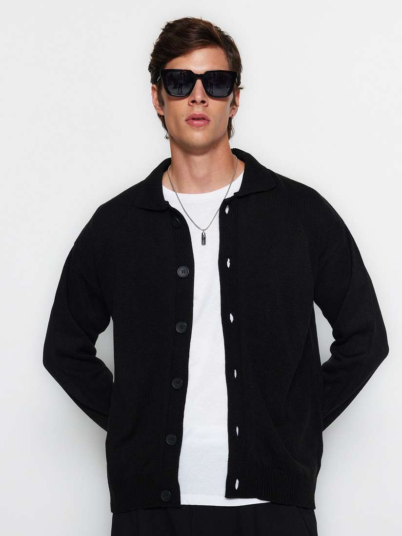 Trendyol Self Design Spread Collar Acrylic Cardigan Sweater