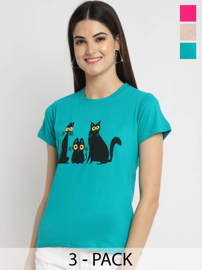 Buy Fabflee Pack of 3 Printed Cotton T shirts Tshirts for Women 25118482 Myntra