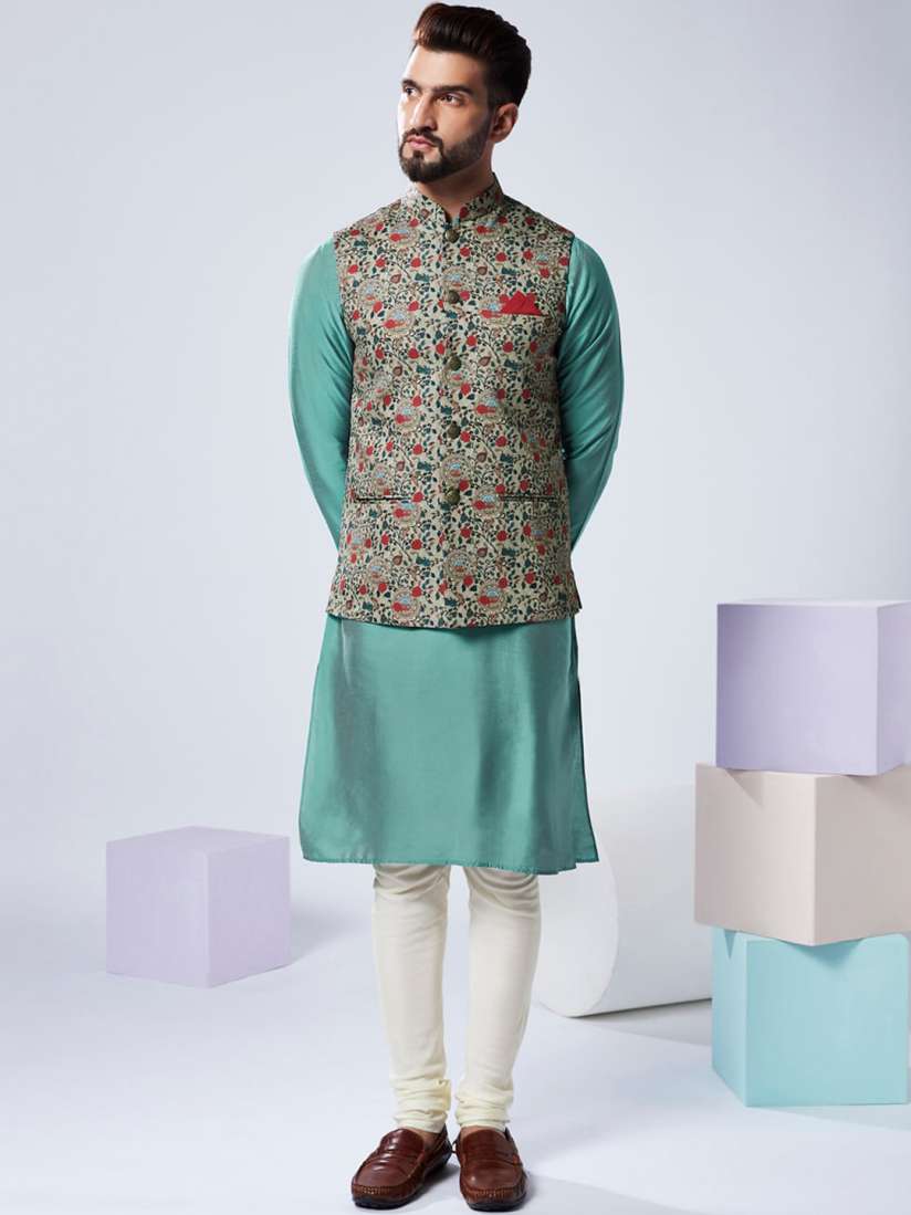 Buy KISAH Men Regular Fit Printed Kurta Jacket Churidar Set Kurta Sets for Men 25127312 Myntra