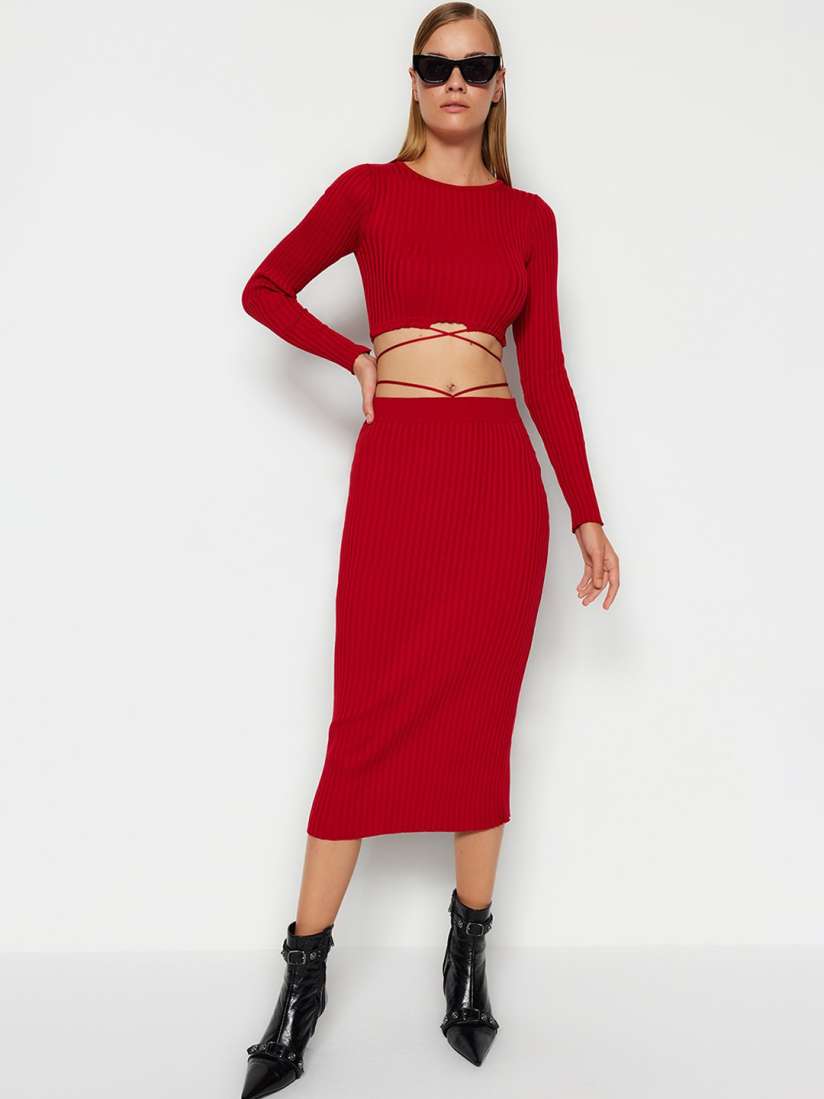 Buy Trendyol Self Design Crop Top With Pencil Skirt Co Ords Co Ords for Women 25129672 Myntra