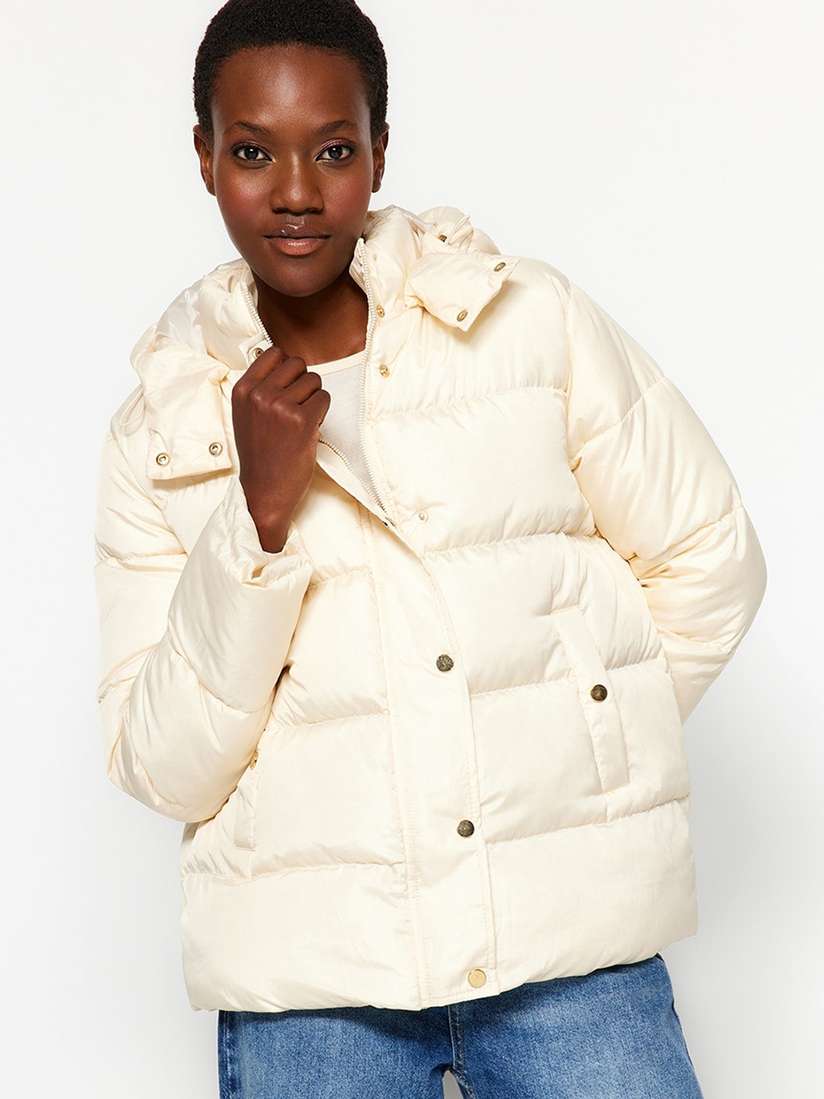 Fur Hood Ladies Cream Puffer Coats Women's Beige Down Puffer