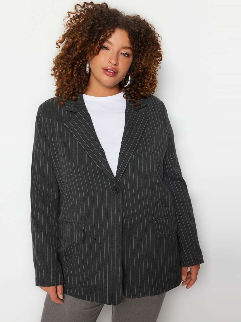 Striped blazer plus size 2025