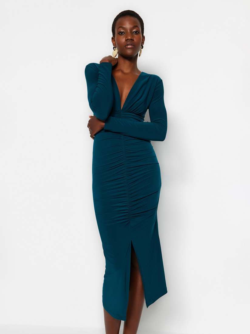 V neck bodycon midi dress top