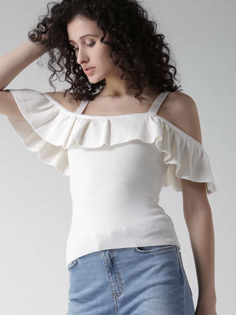 Buy FOREVER 21 Women White Self Striped Ruffled Top Tops for Women 2513605 Myntra