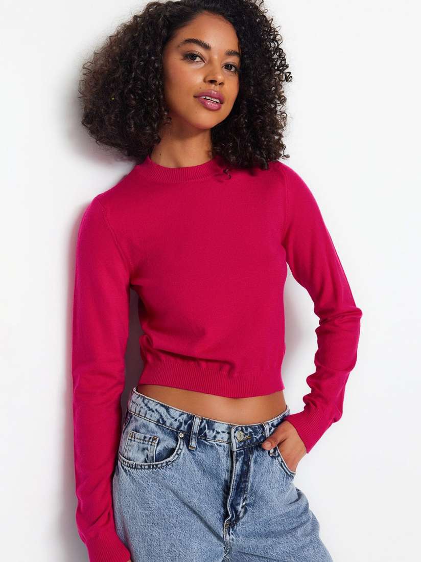 Buy Trendyol Round Neck Long Sleeves Crop Pullover Sweater Sweaters for Women 25137024 Myntra
