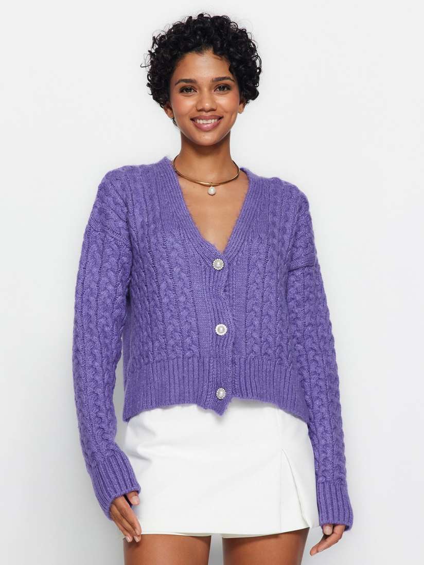 Buy Trendyol Cable Knit Acrylic Cardigan Sweaters for Women 25137176 Myntra
