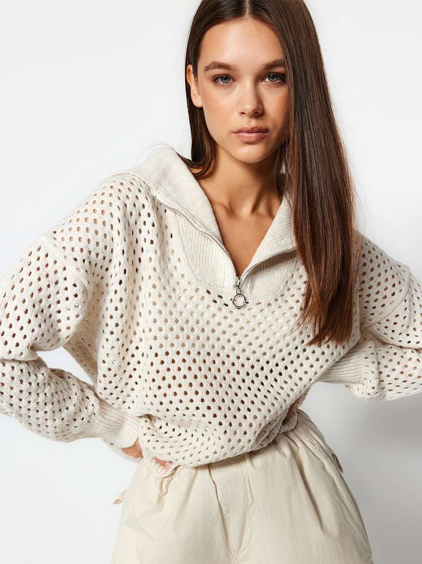 Buy Trendyol Self Design Shawl Collar Pullover Sweater Sweaters