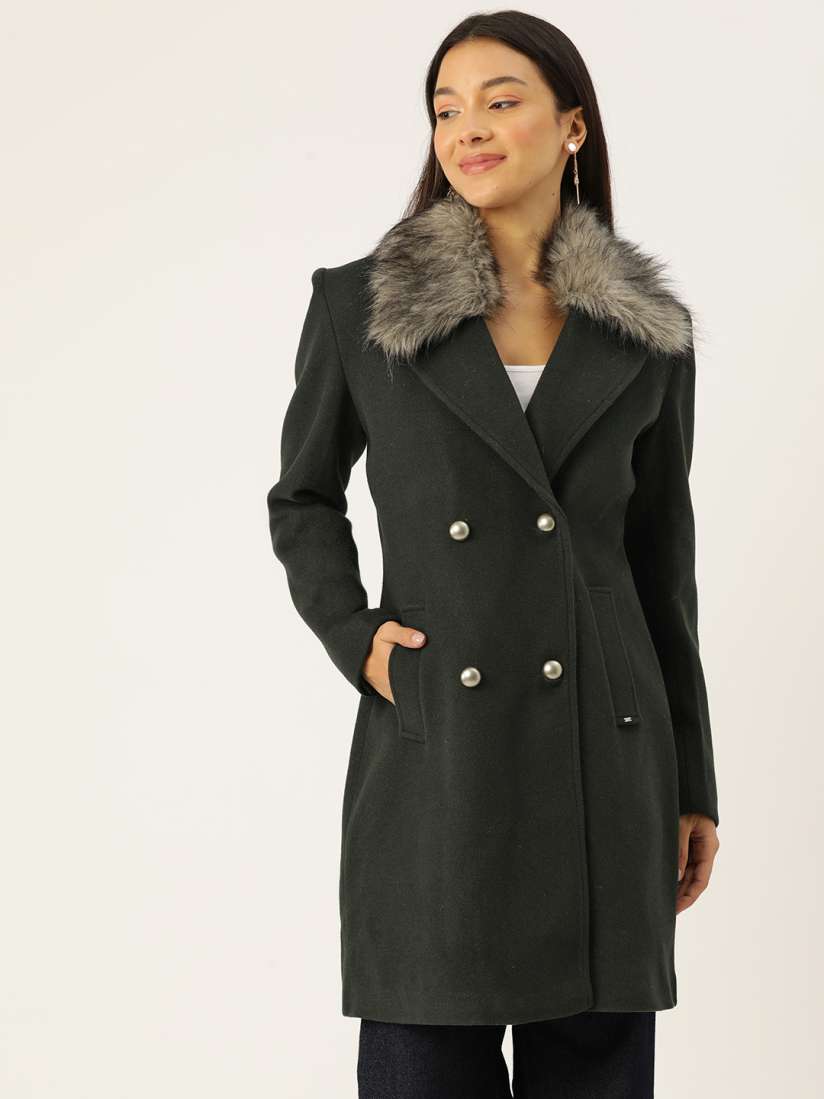 Tweed coat with fur collar on sale