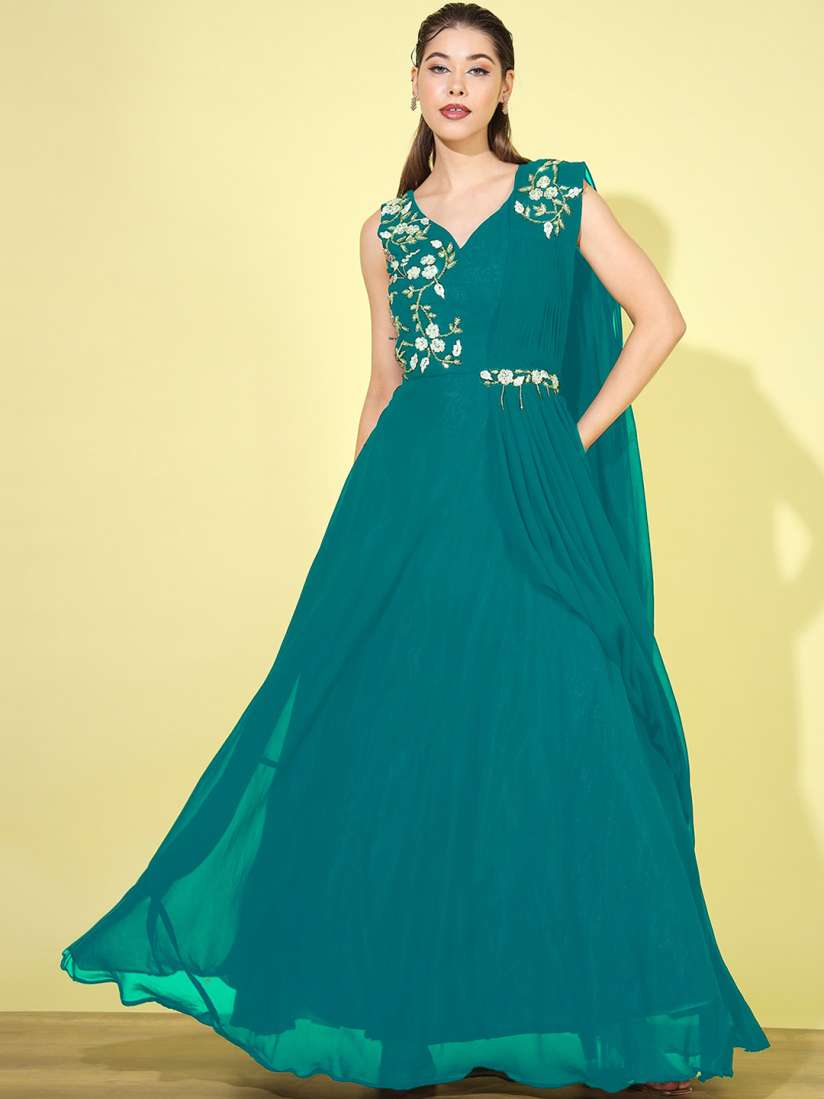 Buy Chhabra 555 Made to Measure Floral Embellished Flared Ethnic Dress with Attached Dupatta Ethnic Dresses for Women 25141044 Myntra