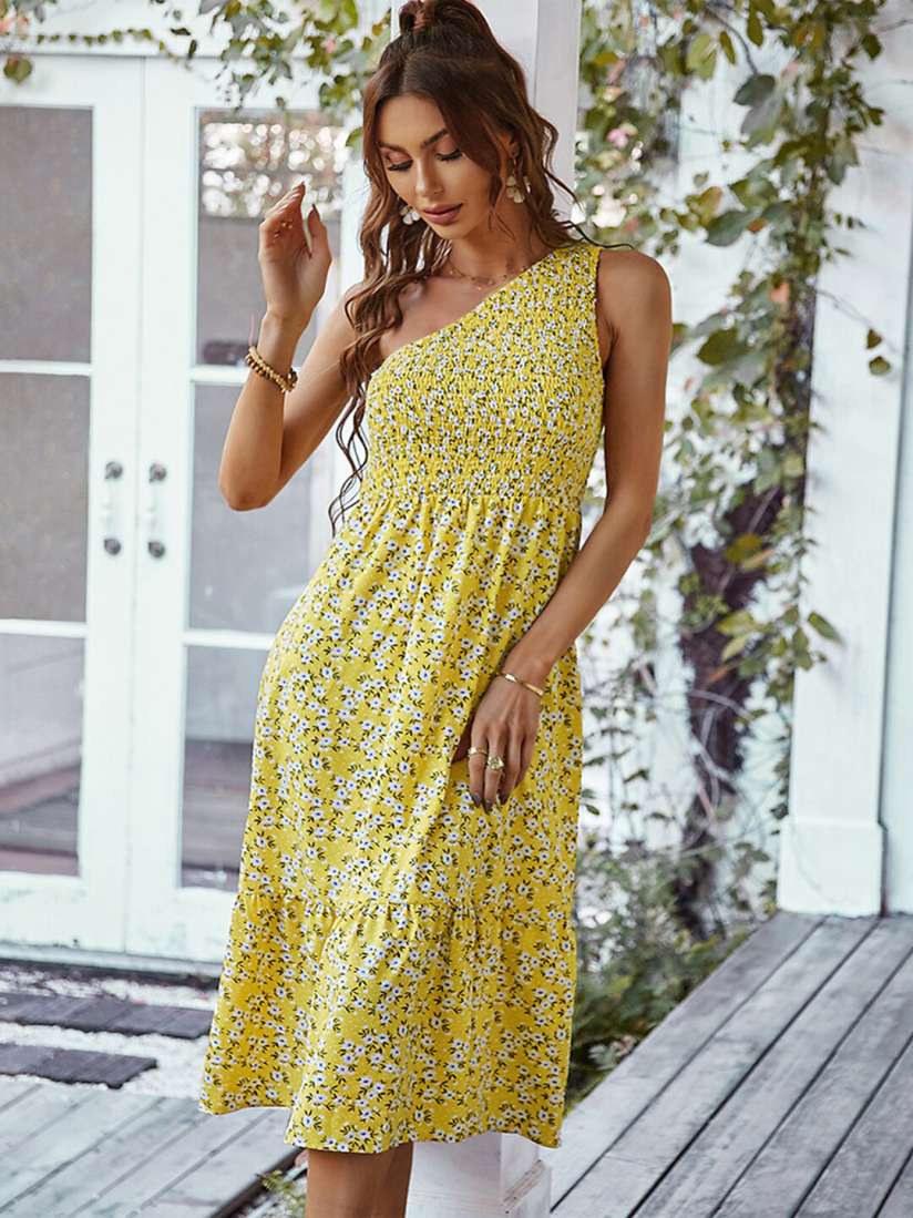 Buy StyleCast Yellow Floral Printed One Shoulder A Line Midi Dress Dresses for Women 25141640 Myntra