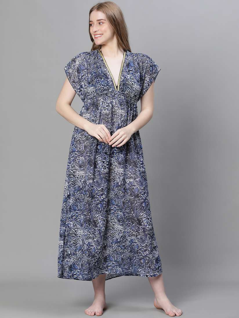 Buy Oxolloxo Abstract Printed Georgette Swimwear Cover Up Maxi Dress Swimwear Cover up Top for Women 25145164 Myntra