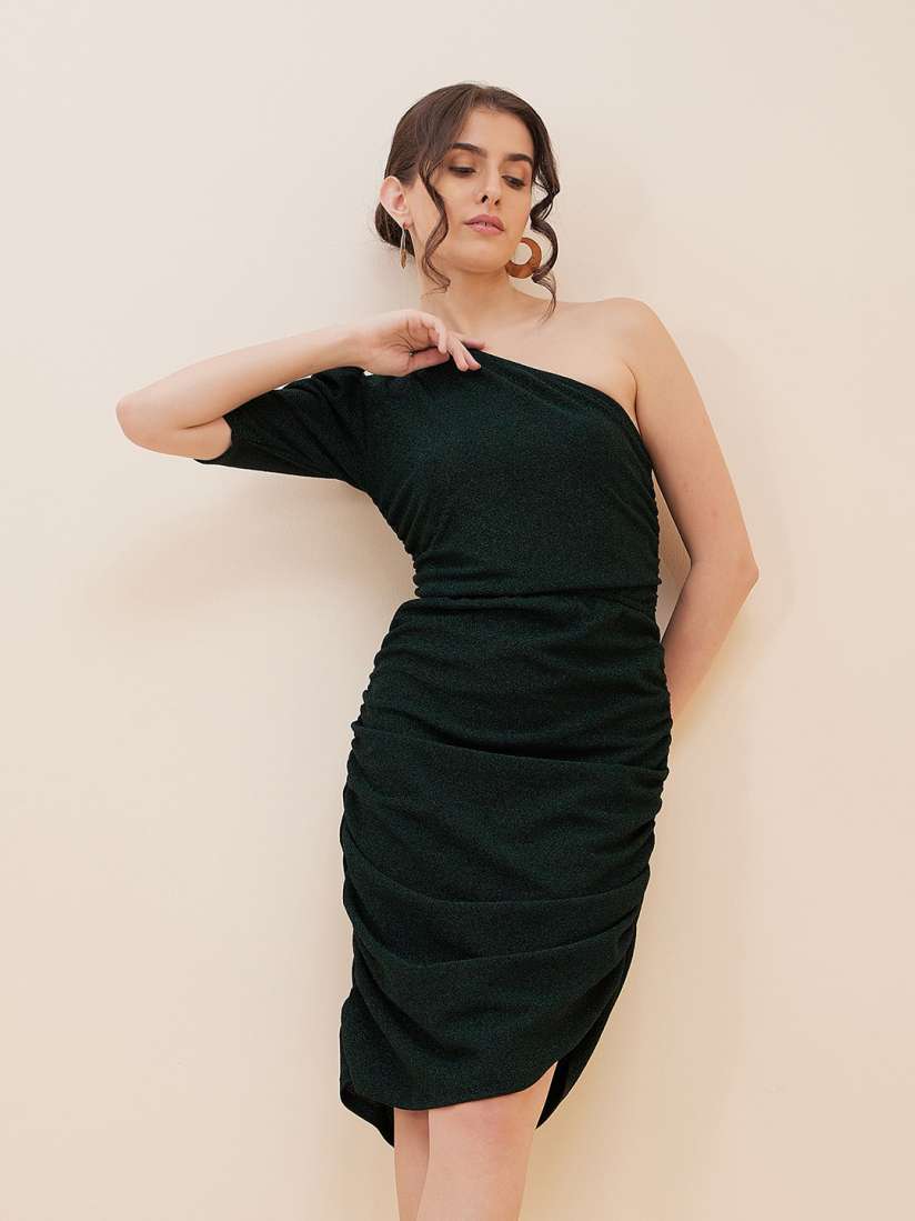 Buy Antheaa Embellished One Shoulder Puff Sleeves Bodycon Dress Dresses for Women 25158502 Myntra