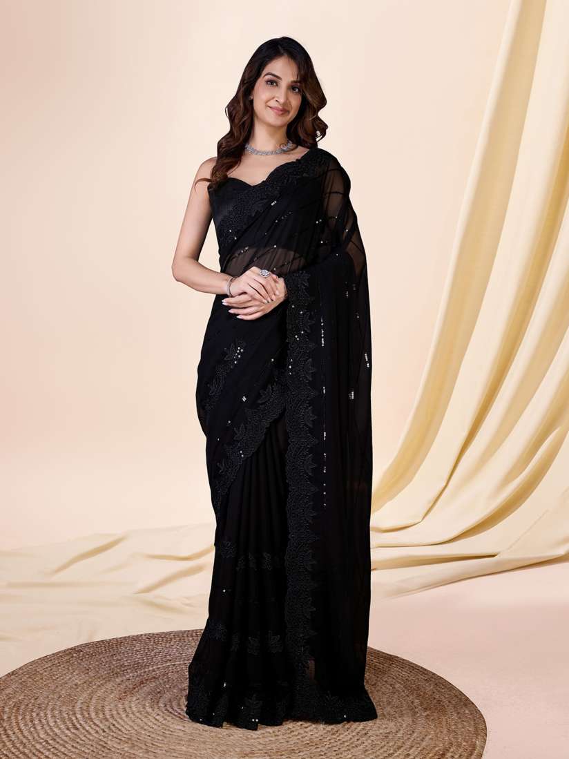 Myntra black saree best sale