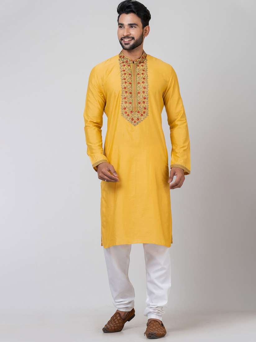 Buy HU Handcrafted Uniquely Floral Yoke Design Mandarin Collar Thread Work Kurta Churidar Kurta Sets for Men 25165412 Myntra