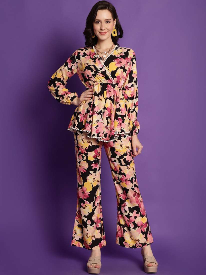 Buy Claura Black Floral Printed Top With Palazzo Co Ords for Women 25176266 Myntra