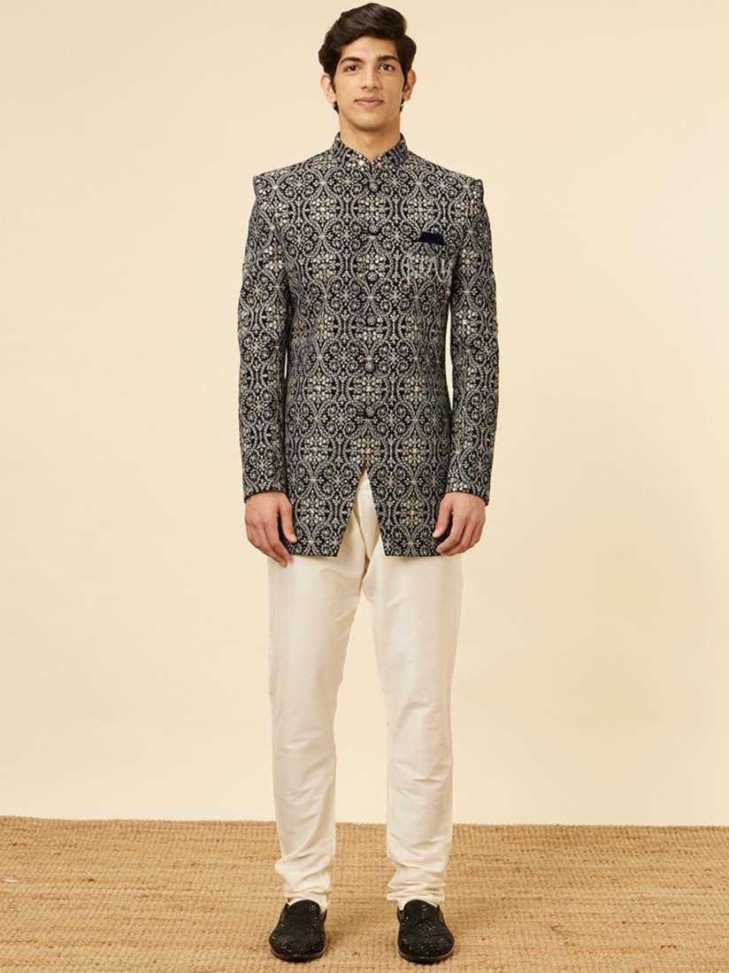 Buy Manyavar Embroidered Mandarin Collar Indo Western Sherwani Set Sherwani for Men 25185196 Myntra