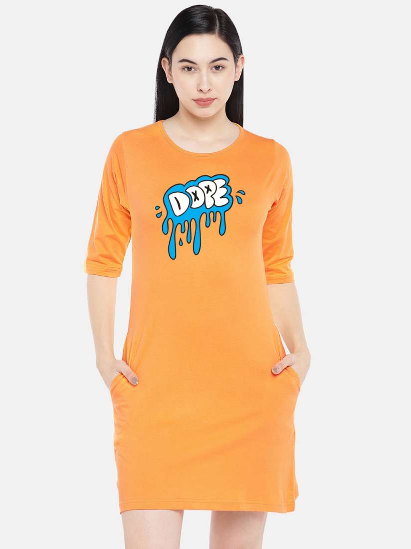 Buy STATUS MANTRA Typography Printed Cotton T Shirt Dress Dresses for Women 25185776 Myntra