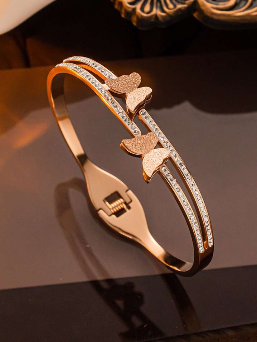 Rose gold bangle bracelet with diamonds hotsell