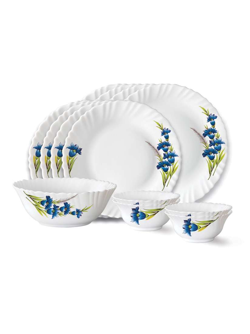 Buy Larah by BOROSIL Fluted White Blue 40 Pieces Printed Opalware Glossy Dinner Set Dinner Set for Unisex 25190220 Myntra
