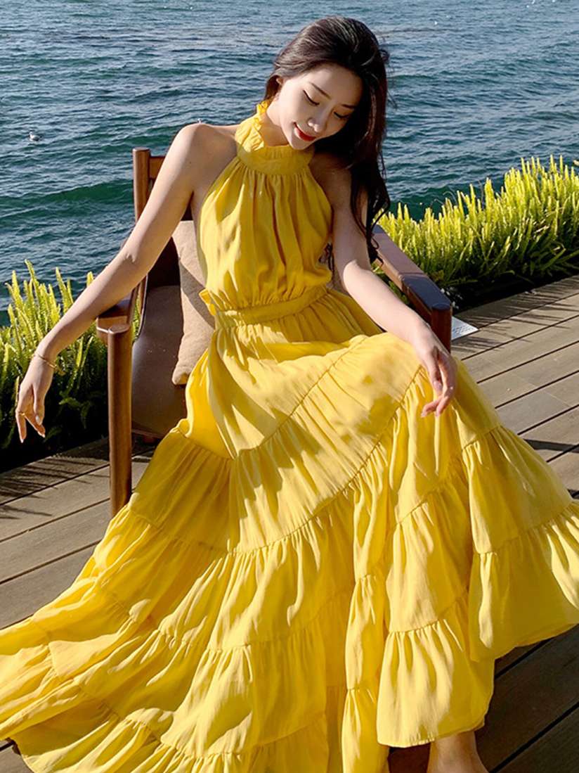 Buy LULU SKY Halter Neck Tiered A Line Maxi Dress Dresses for Women 25191876 Myntra