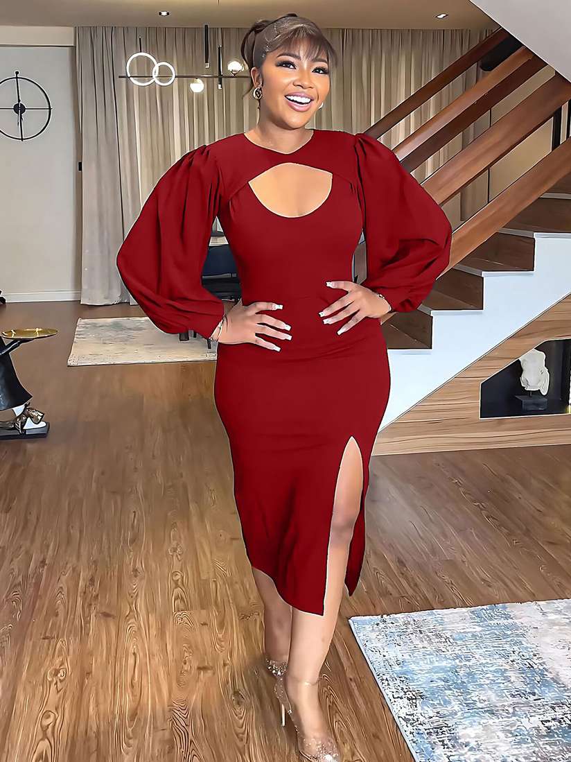 Buy LULU SKY Long Puff Sleeve Cut-Out Sheath Midi Dress