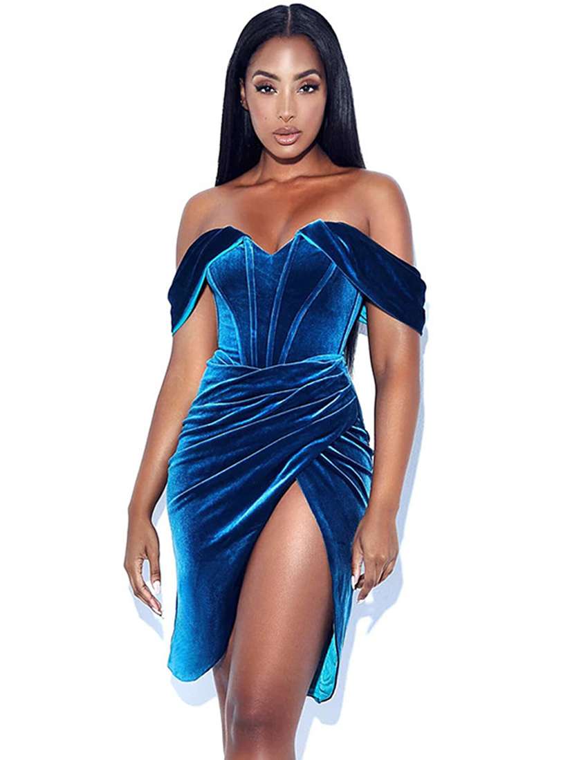 Buy LULU SKY Blue Off Shoulder Gathered Detailed Sheath Dress Dresses for Women 25192514 Myntra