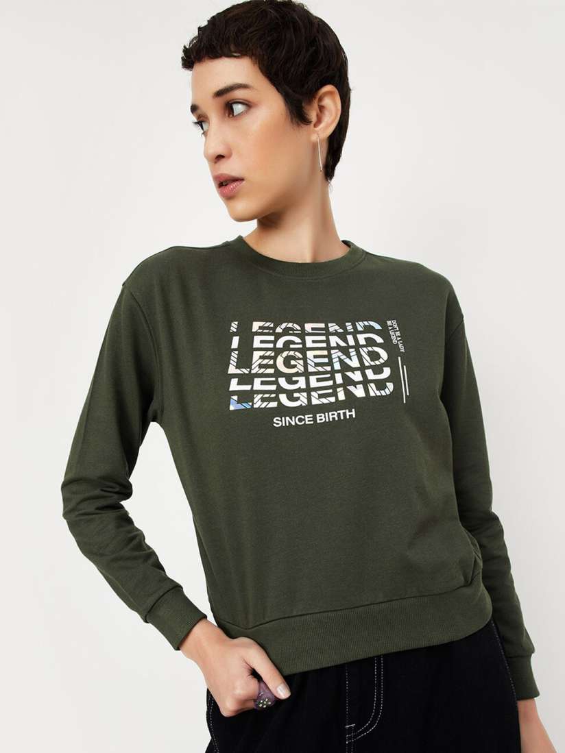 Buy max Typography Printed Pure Cotton Sweatshirt Sweatshirts for Women 25194122 Myntra
