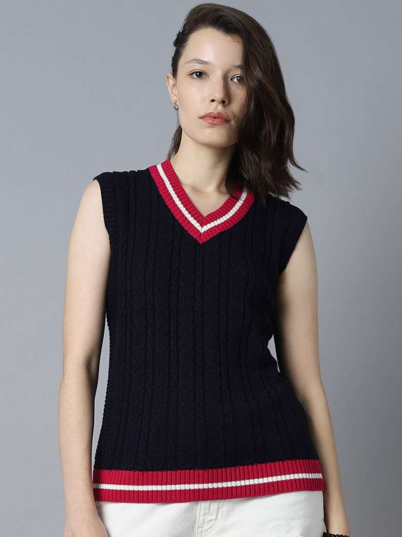 Buy High Star Cable Knit V Neck Sleeveless Acrylic Pullover Sweaters Sweaters for Women 25194446 Myntra