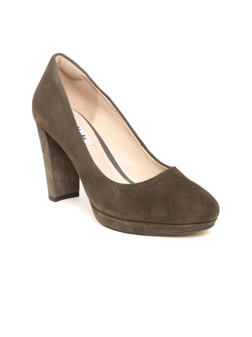Buy Clarks Women Olive Brown Suede Pumps Heels for Women 2519843 Myntra