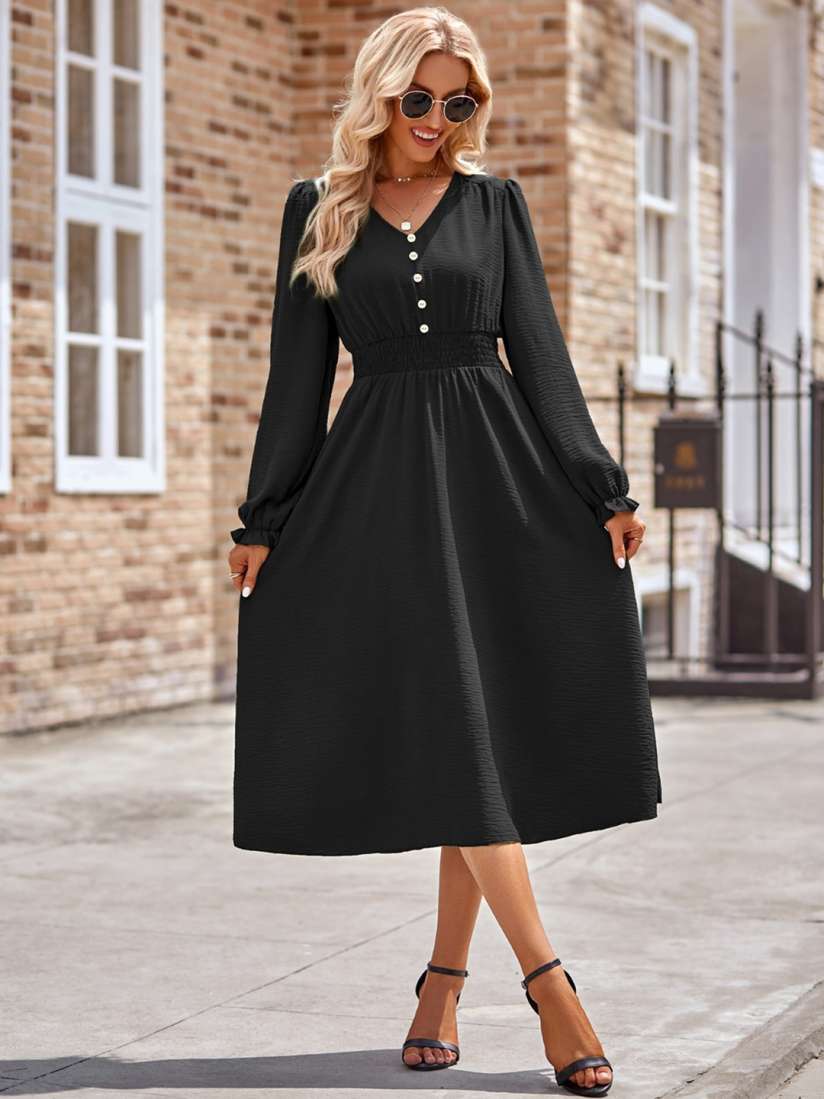 Black fit and flare midi dress store