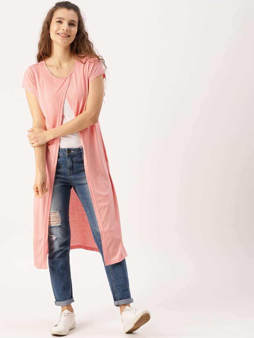 Buy DressBerry Peach Coloured Solid Open Front Shrug Shrug for Women 2521860 Myntra
