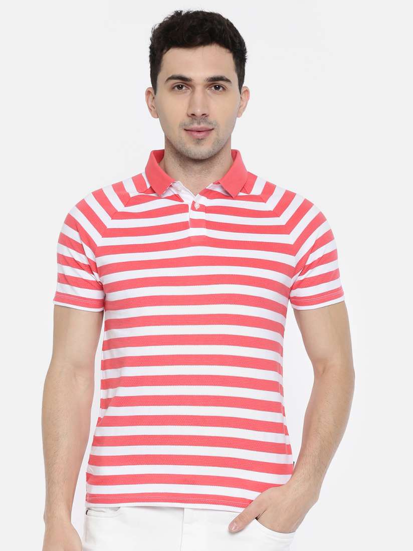 Buy Jack Jones Men Pink White Striped Polo Collar T Shirt Tshirts for Men 2522325 Myntra