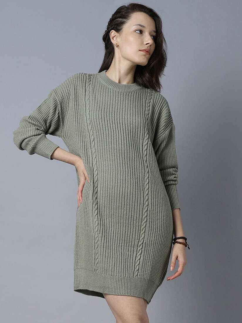 Buy High Star Self Design Round Neck Long Sleeve Acrylic Jumper Dress Dresses for Women 25233374 Myntra
