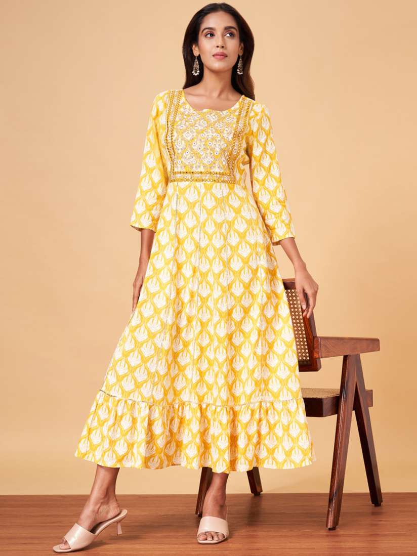 Buy YU by Pantaloons Ethnic Motifs Printed Embroidered Fit Flare Maxi Ethnic Dress Ethnic Dresses for Women 25238868 Myntra