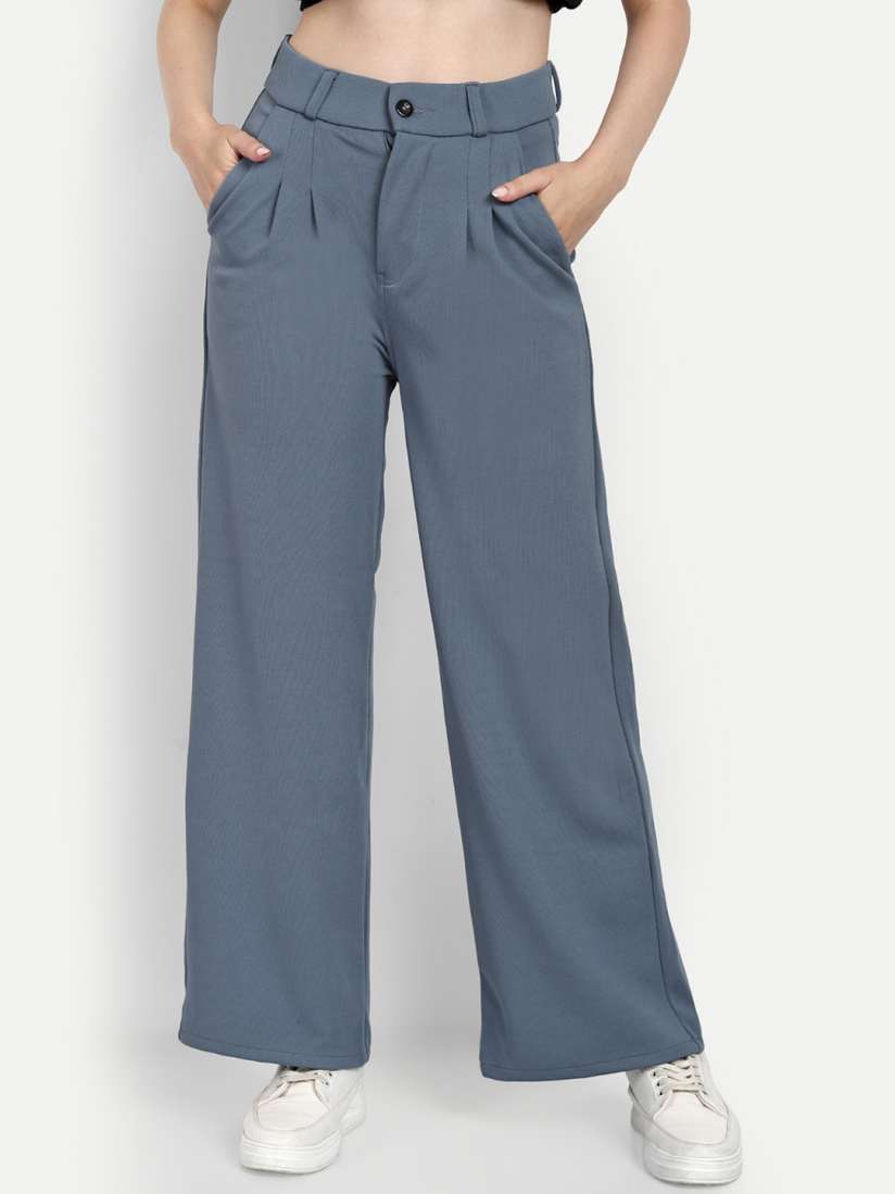 Buy Next One Women Cotton Smart Loose Fit High Rise Easy Wash Pleated Parallel Trousers Trousers for Women 25243902 Myntra