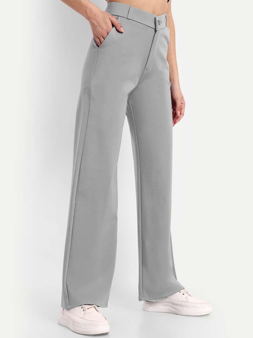 Buy Next One Women Smart Loose Fit High Rise Easy Wash Cotton Parallel Trousers Trousers for Women 25243968 Myntra