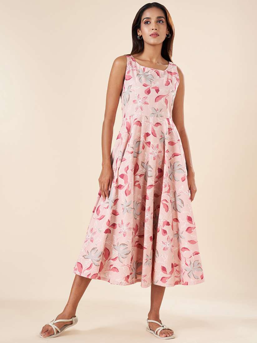 Buy AKKRITI BY PANTALOONS Floral Printed Sleeveless Cotton Fit Flare Midi Dress Dresses for Women 25263802 Myntra
