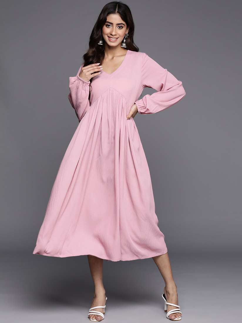 Buy Varanga Pink V-Neck Gathered or Pleated Puffed Sleeve Alia cut  