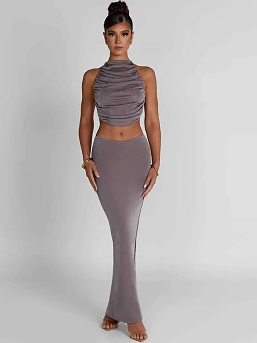 Buy LULU SKY Ruched Top Fishtail Skirt Co Ords for Women 25270128 Myntra