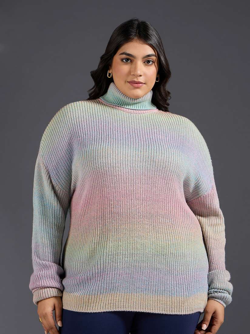 Buy 20Dresses Plus Size Blue Abstract Printed Turtle Neck Long