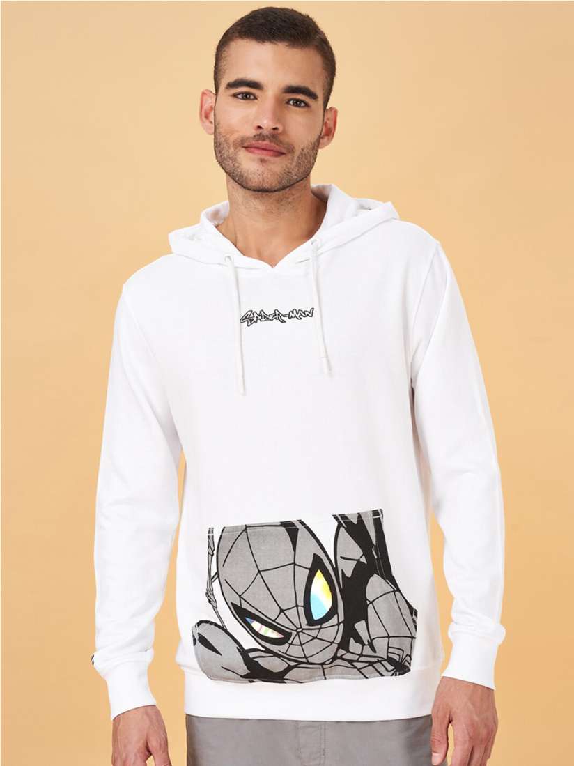 Buy Urban Ranger by pantaloons Spider Man Graphic Printed Hooded Cotton Pullover Sweatshirt Sweatshirts for Men 25275088 Myntra