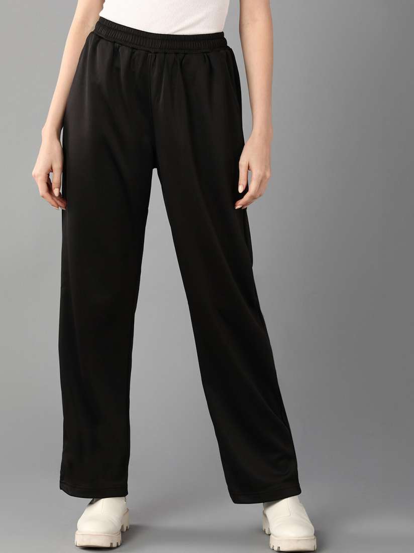 Buy Roadster Black Women Straight Fit High Rise Track Pants Track Pants for Women 25276616 Myntra