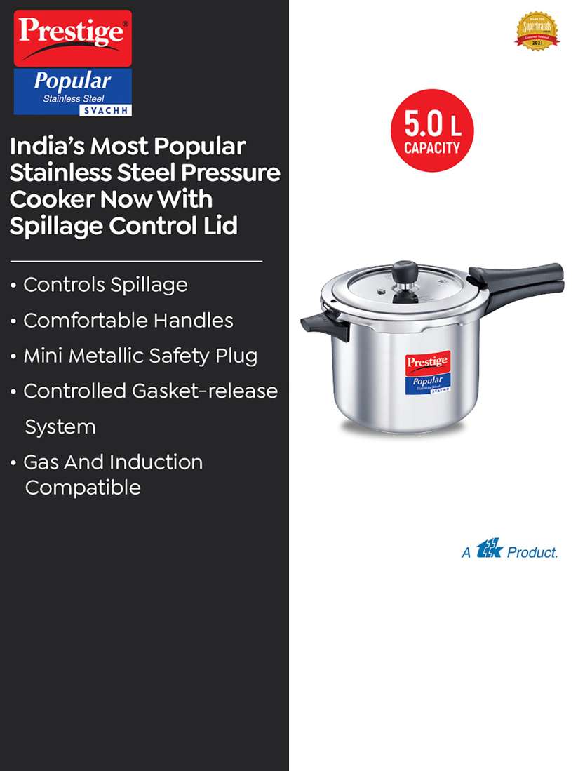 Buy Prestige Popular Svachh Spillage Control Stainless Steel Pressure Cooker 5 L Pressure Cooker for Unisex 25278612 Myntra