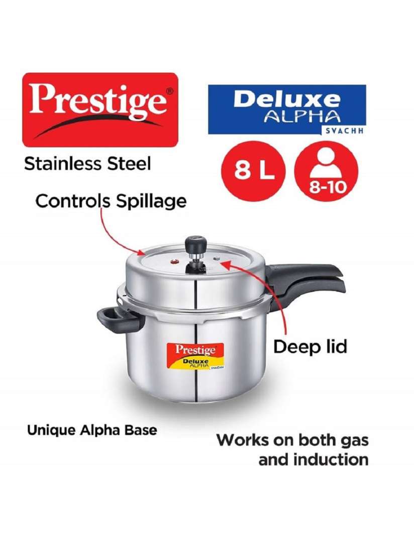 Buy Prestige Deluxe Alpha Svachh Stainless Steel Spillage Control Pressure Cooker 8 L Pressure Cooker for Unisex 25278624 Myntra